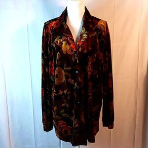 Sag Harbor Velour Floral Button Down Blouse